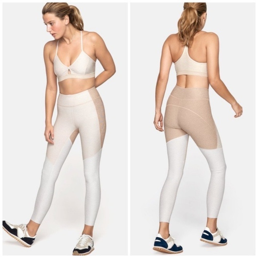 Outdoor Voices Leggings Warmup 7/8 Colorblock Desert Oatmeal Cloud S EUC